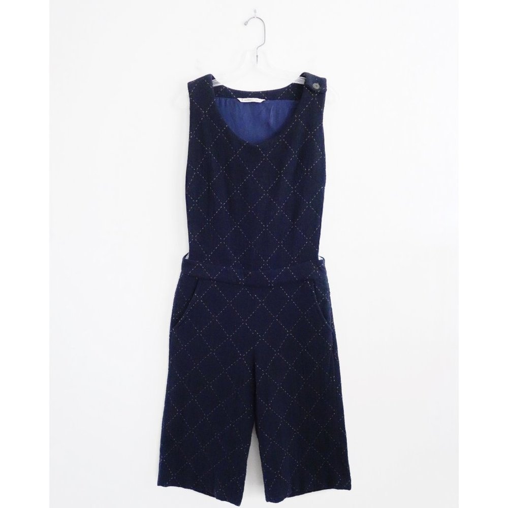 Novemb3r Navy Wool Cotton Cropped Jumpsuit 42 US 6